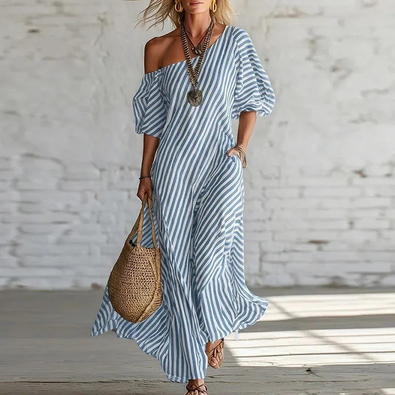 Striped One Shoulder Maxi Dress for Summer Days