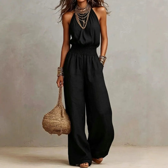 Flowing Halter Wide Leg Jumpsuit for Summer