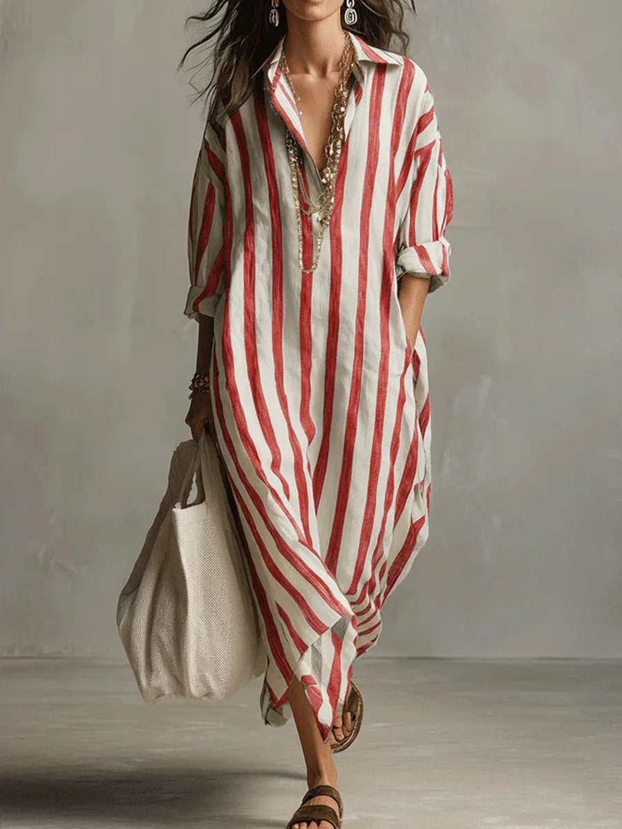 Striped Linen Blend Loose Shirt Dress for Casual Summer Days
