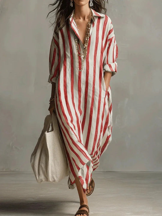 Striped Linen Blend Loose Shirt Dress for Casual Summer Days