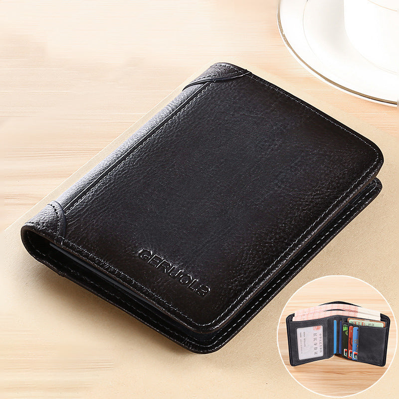 Blue-gray RFID leather wallet