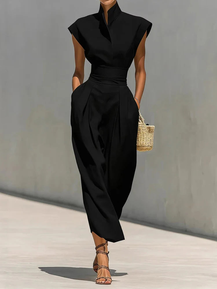 Sculpted Cap Sleeve Wide Leg Jumpsuit for Office and Evening