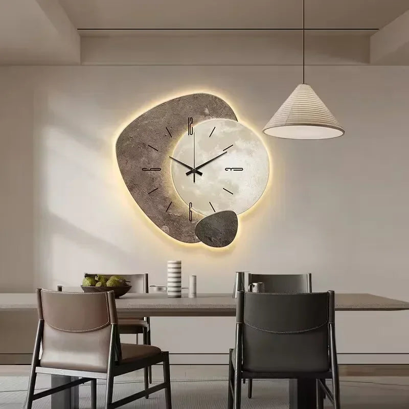 Modern Luminous Moon Wall Clock with LED Glow for Living Room