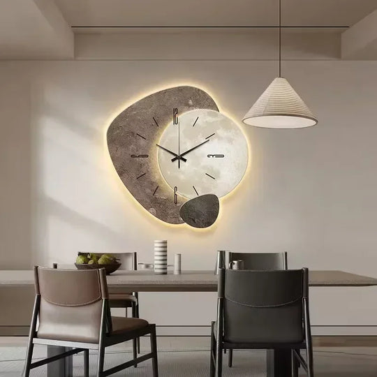 Modern Luminous Moon Wall Clock with LED Glow for Living Room