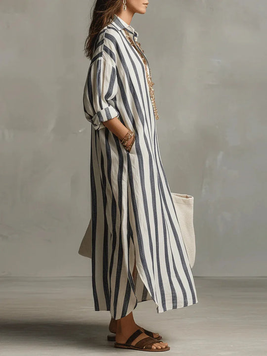 Striped Linen Blend Loose Shirt Dress for Casual Summer Days