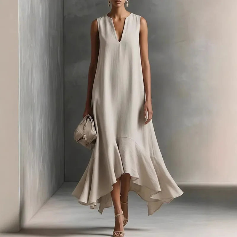 Bohemian V Neck Flowy Maxi Sundress for Summer Vacations