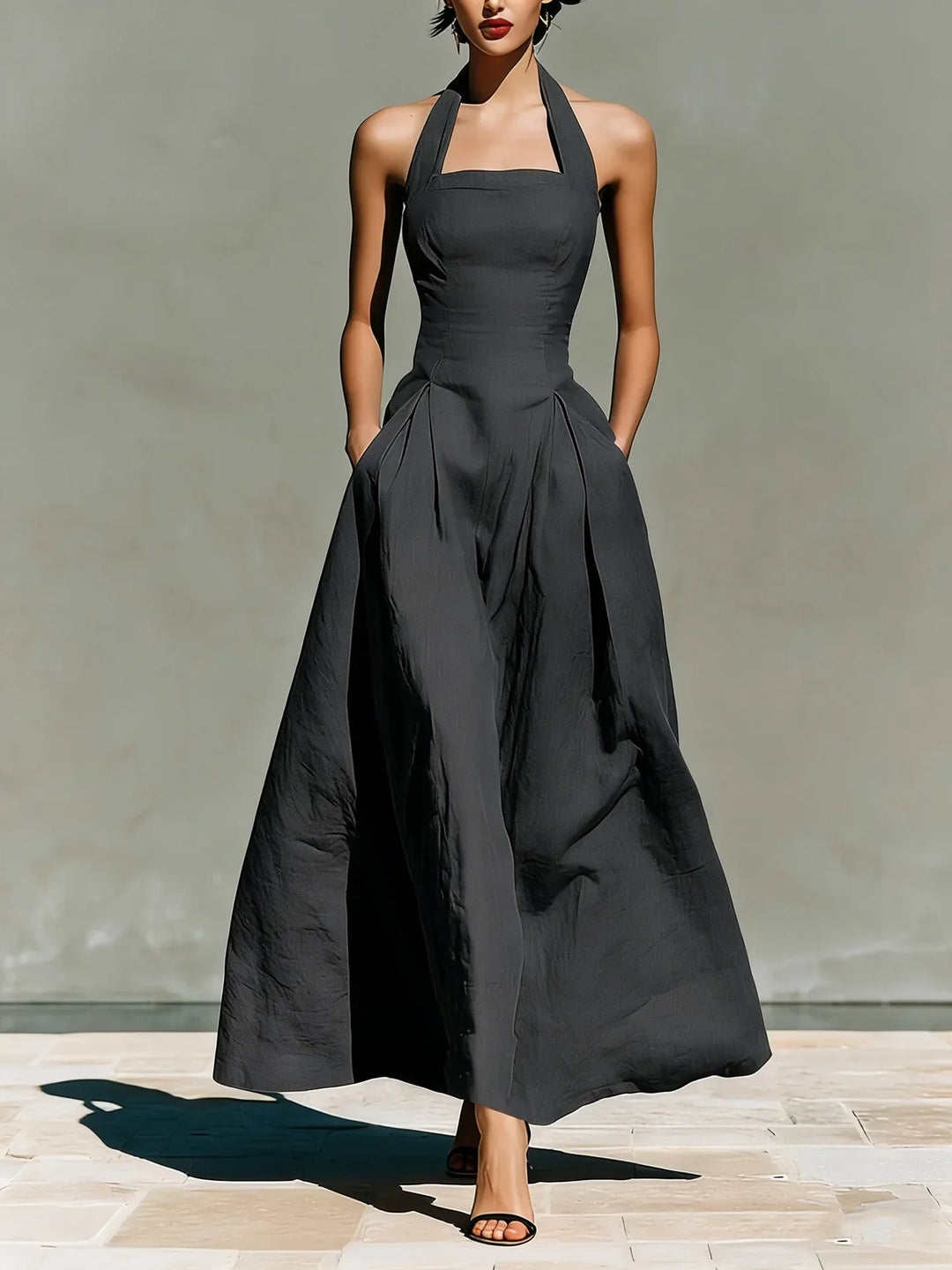Halter A Line Flowy Maxi Dress for Summer Parties