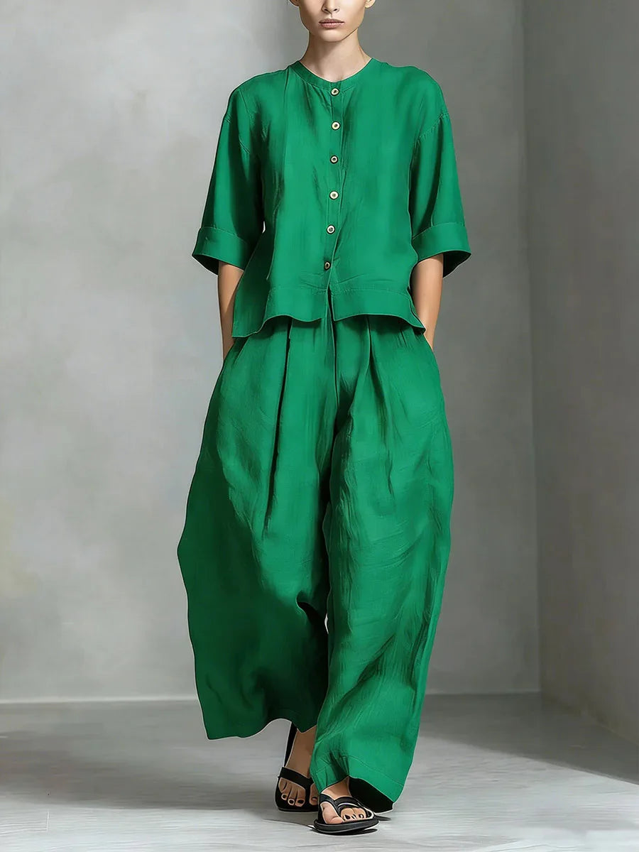 Linen Top and Wide Leg Trouser Set for Casual Days