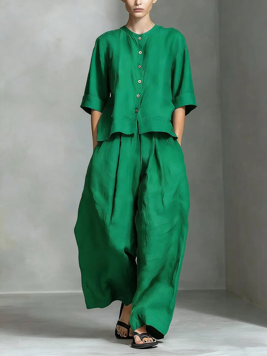 Linen Top and Wide Leg Trouser Set for Casual Days