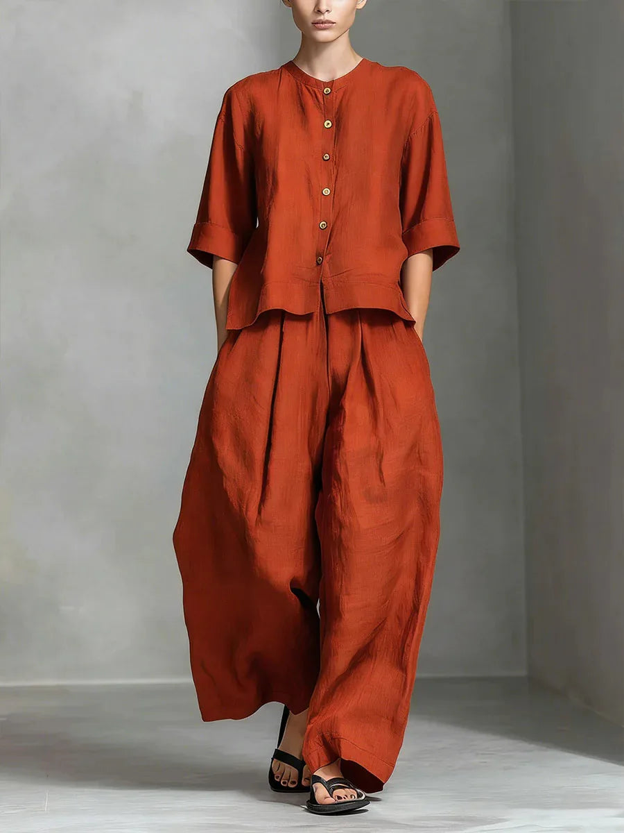 Linen Top and Wide Leg Trouser Set for Casual Days