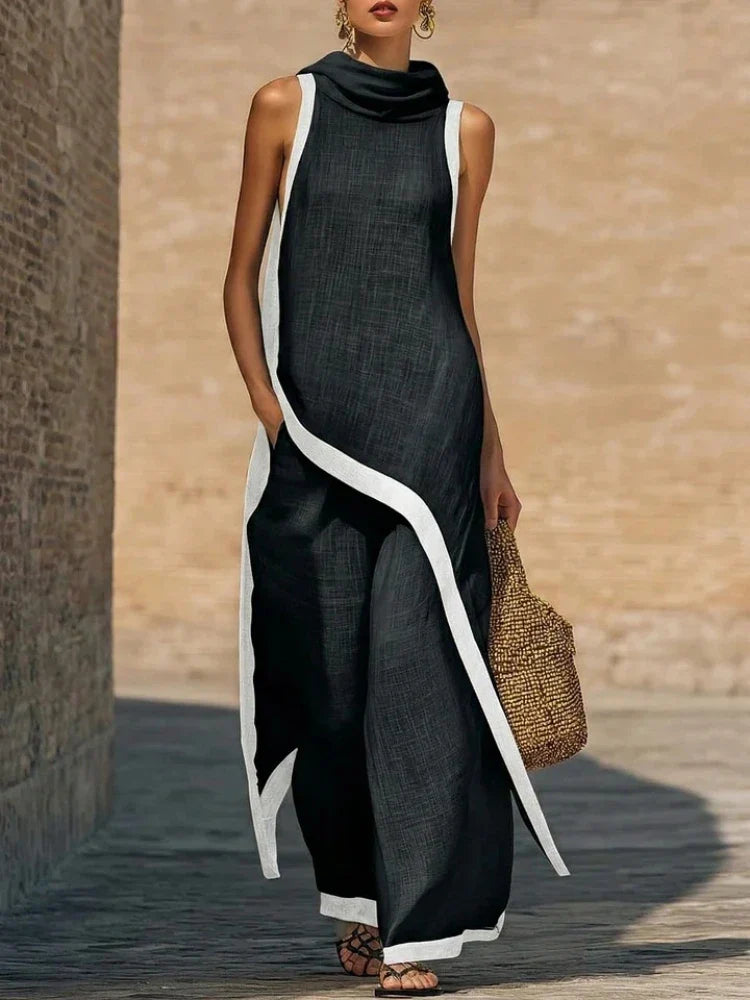 Contrast Trim Sleeveless Two Piece Set for Summer