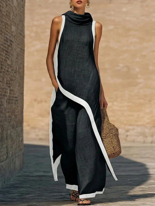Contrast Trim Sleeveless Two Piece Set for Summer