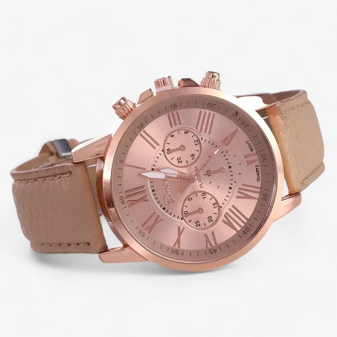 Womens watch with khaki leather strap