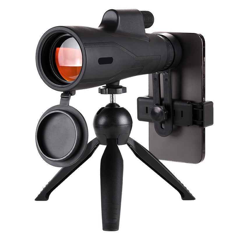 Monocular telescope with tripod and phone mount