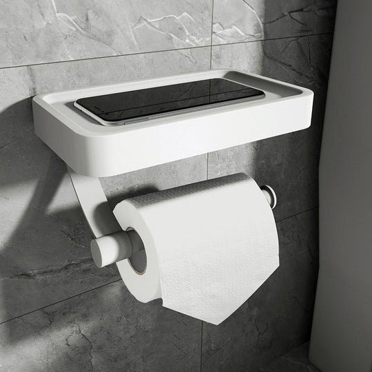 Minimalist Aluminum Toilet Paper Holder with Phone Shelf for Bathroom