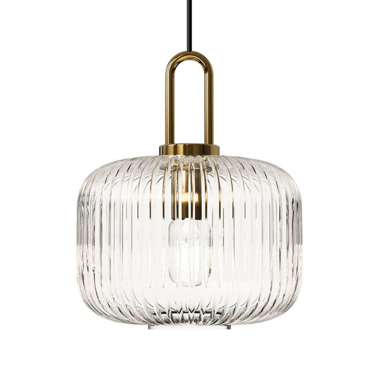 Nordic Ribbed Glass Pendant Light for Dining Room