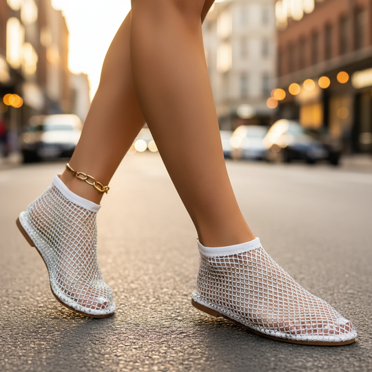 Sparkling Rhinestone Mesh Flats for Day and Evening Wear
