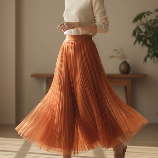 Pleated Mesh Midi Skirt for Everyday Elegance