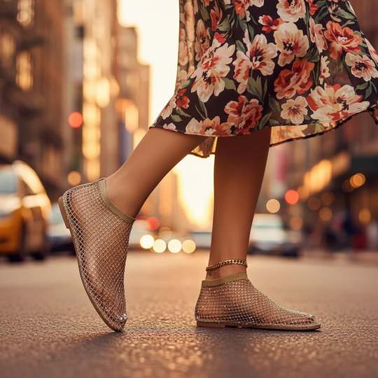 Sparkling Rhinestone Mesh Flats for Day and Evening Wear
