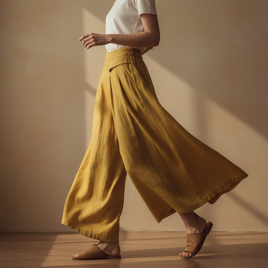 Cotton Linen Wide Leg Culotte Pants for Summer