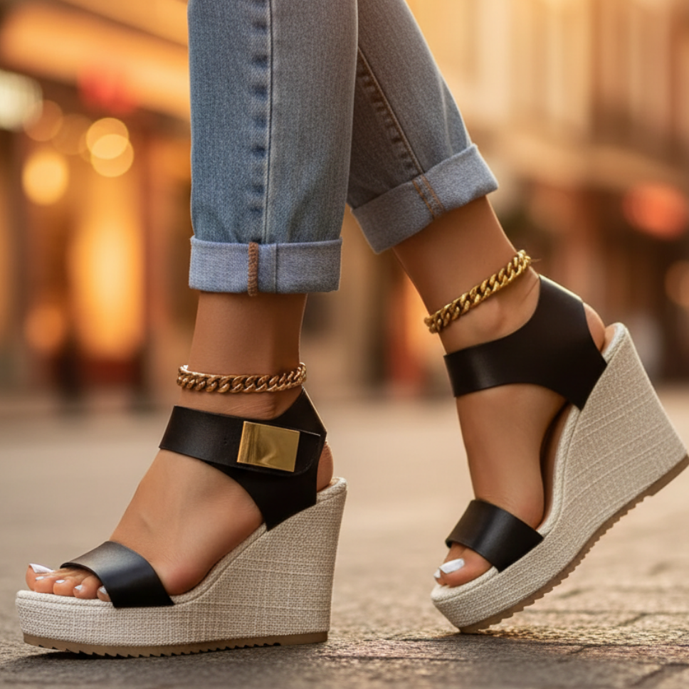 Chunky Espadrille Platform Wedge Sandals with Ankle Strap for Summer