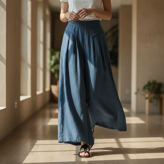 Cotton Linen Wide Leg Culotte Pants for Summer
