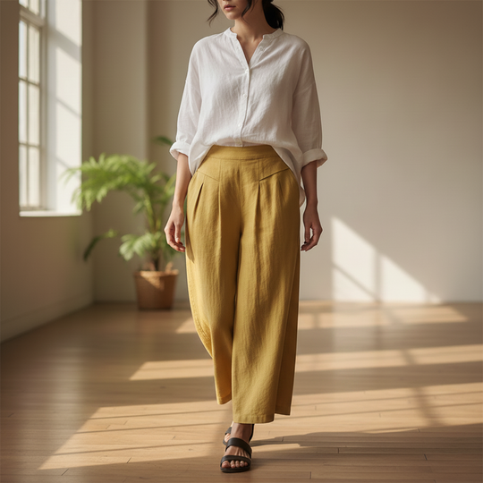 Cotton Linen Wide Leg Culotte Pants for Summer