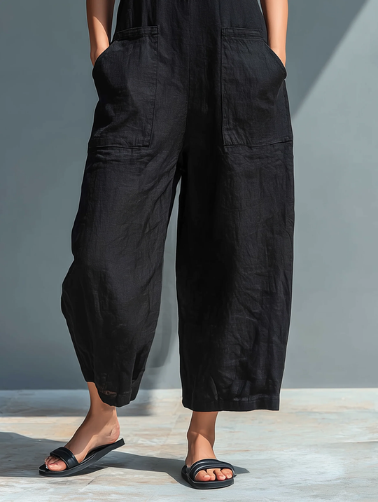 Black Sleeveless Loose-Fitting Jumpsuit for Everyday Wear
