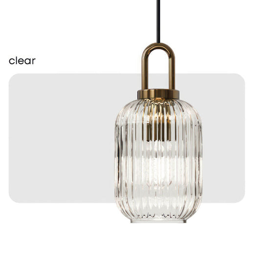 Nordic Ribbed Glass Pendant Light for Dining Room