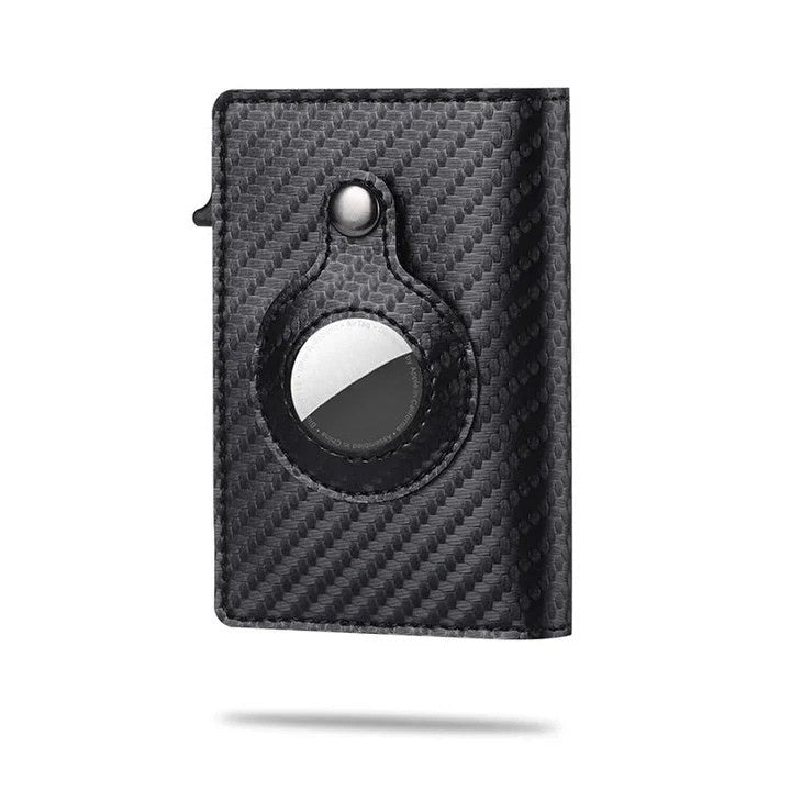 Black carbon fiber AirTag card wallet