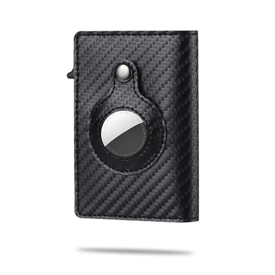Black carbon fiber AirTag card wallet