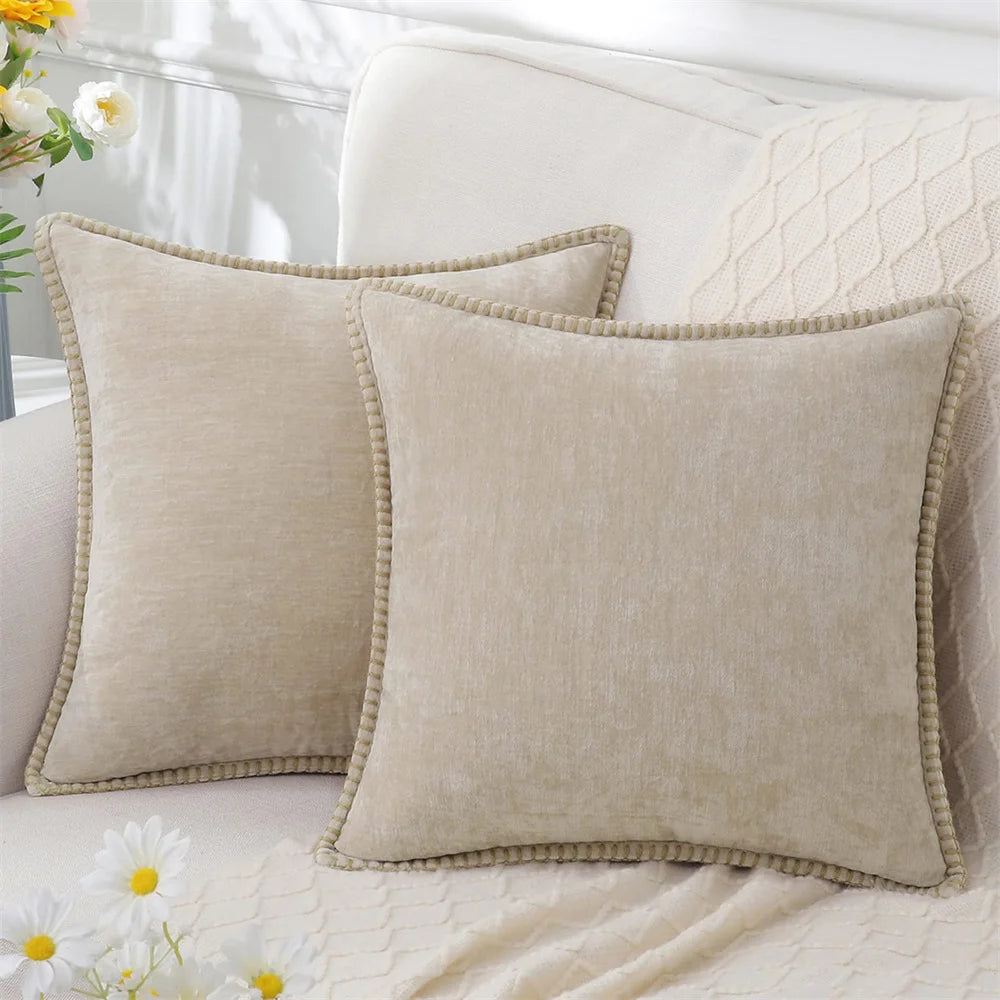 Soft Chenille Velvet Decorative Throw Pillow Cover for Sofa and Bed