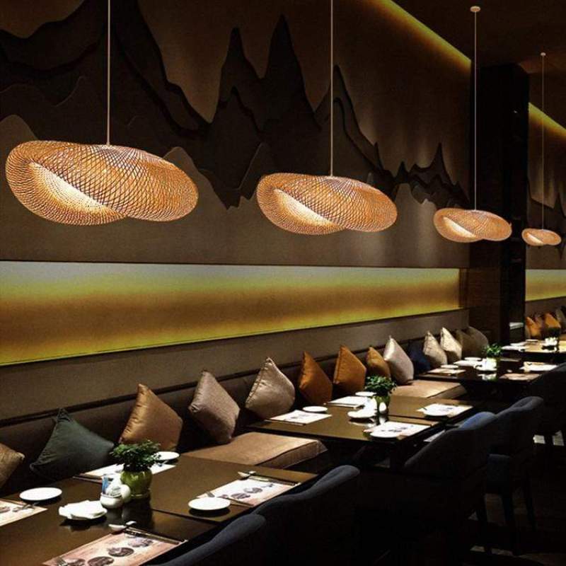 Woven Bamboo Globe Pendant Lamp for Dining Room and Kitchen
