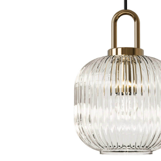 Nordic Ribbed Glass Pendant Light for Dining Room