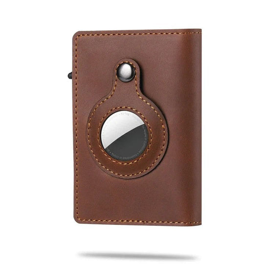 Brown leather AirTag card wallet