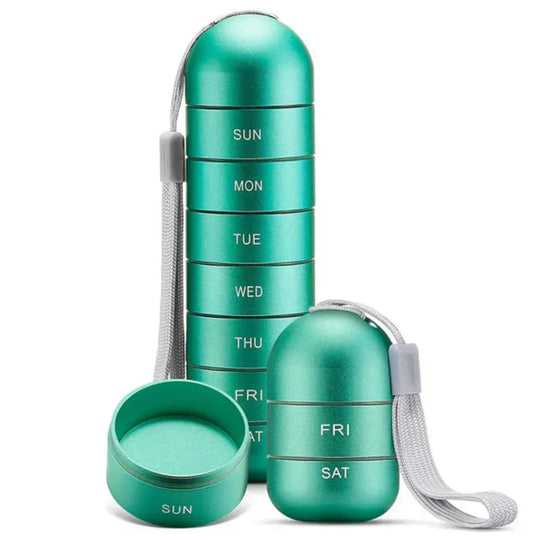 Sleek Aluminum 7-Day Weekly Pill Organizer for Travel and Daily Doses