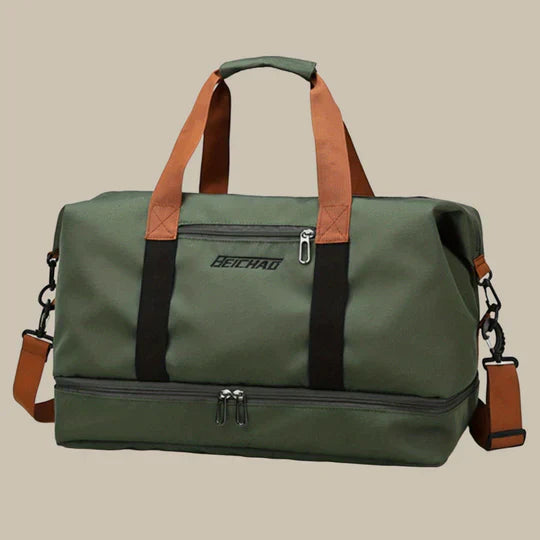Green duffel bag
