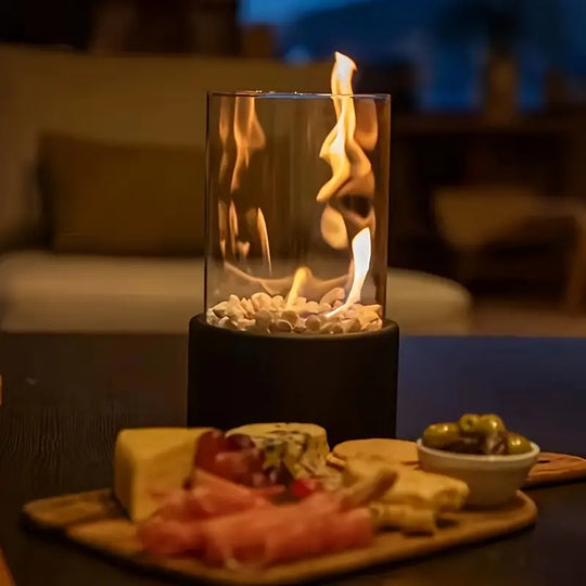 Fireplace with food platter