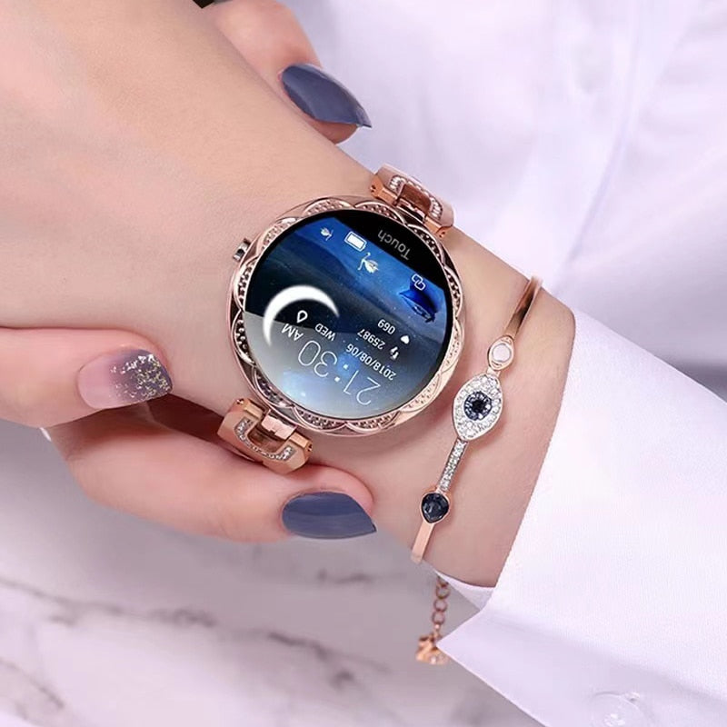 Elegant Crystal Bracelet Smartwatch for Women with Heart Rate and Sleep Tracking