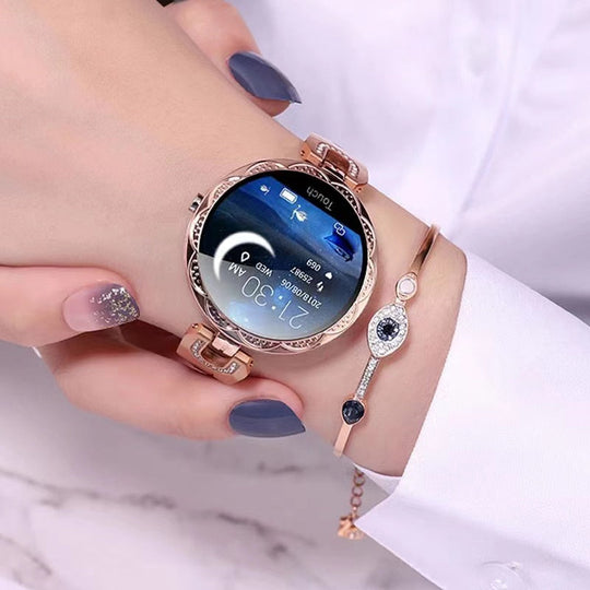 Elegant Crystal Bracelet Smartwatch for Women with Heart Rate and Sleep Tracking