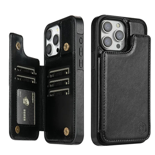 Leather Phone Case with Card Slots and Magnetic Closure