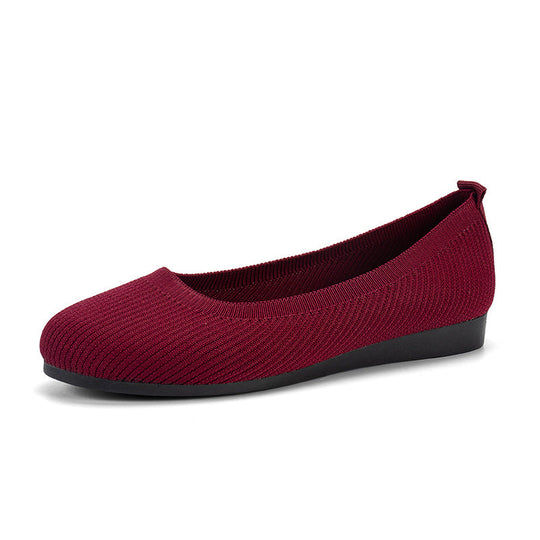 Soft Knit Round-Toe Ballet Flats for Women with Cushioned Sole