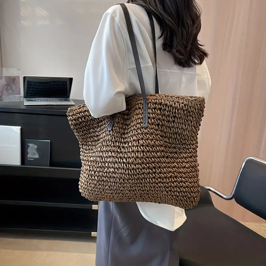 Oversized Woven Straw Tote Bag for Beach and Summer Days