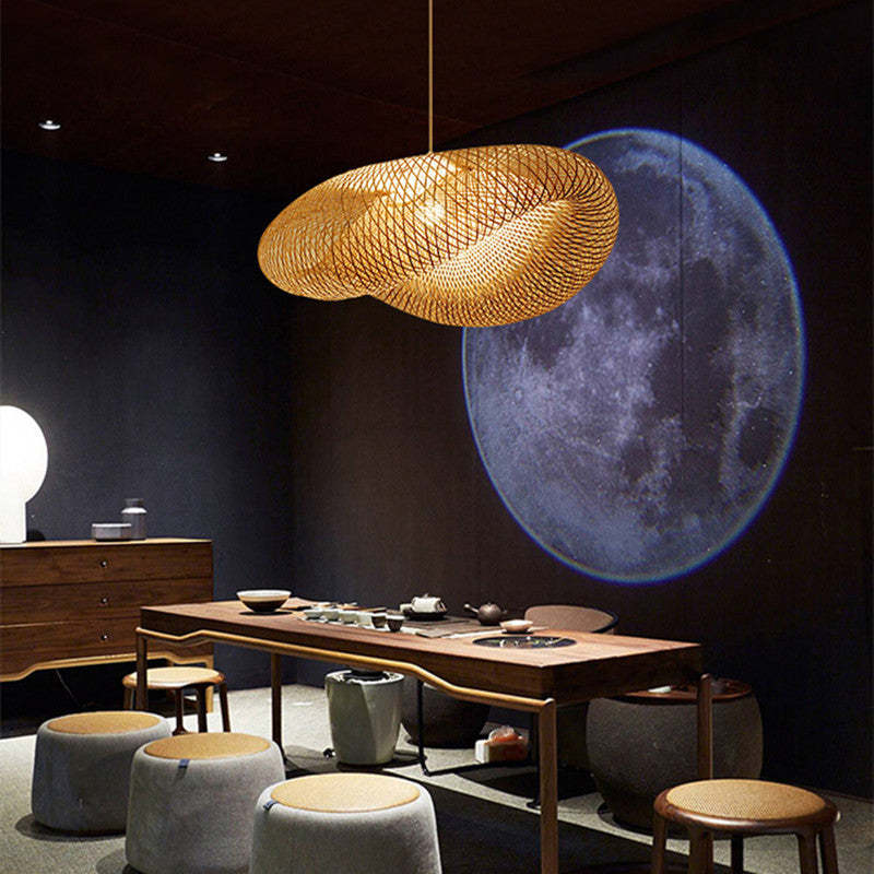 Woven Bamboo Globe Pendant Lamp for Dining Room and Kitchen