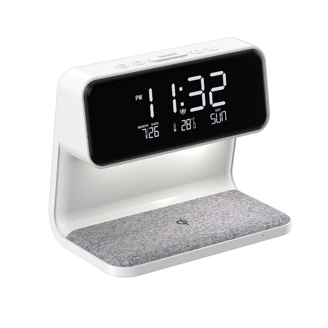 Modern 3-in-1 Bedside Lamp with Wireless Charger and Alarm Clock