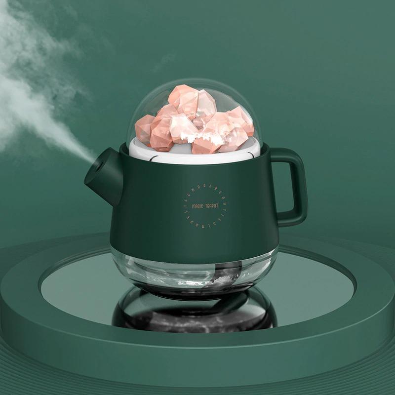 Green teapot humidifier with mist