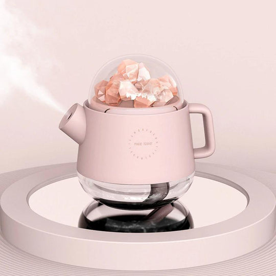 Pink teapot humidifier with mist