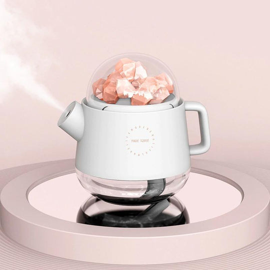 White teapot humidifier with mist
