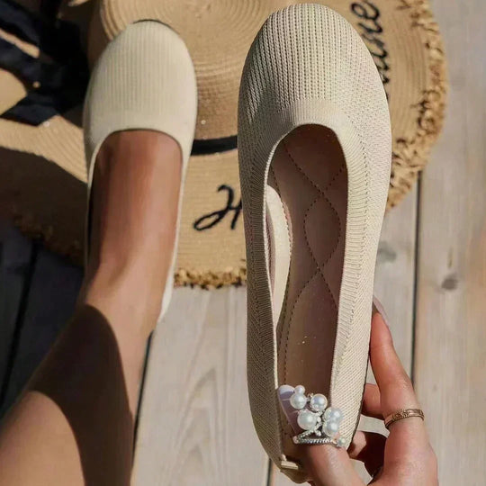 Soft Knit Round-Toe Ballet Flats for Women with Cushioned Sole