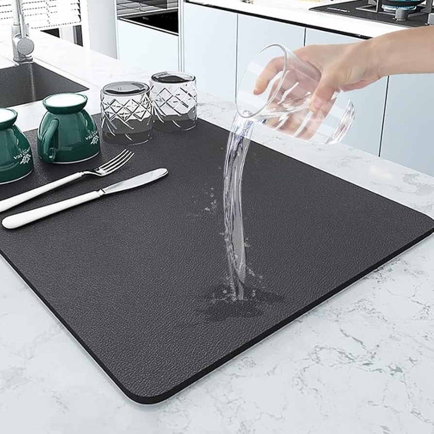 Absorbent Silicone Dish Drying Mat with Non-Slip Surface for Kitchen Counter